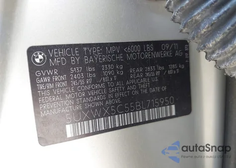 2011 BMW X3 xDrive28I из США, поврежденный, VIN 5UXWX5C55BL715950